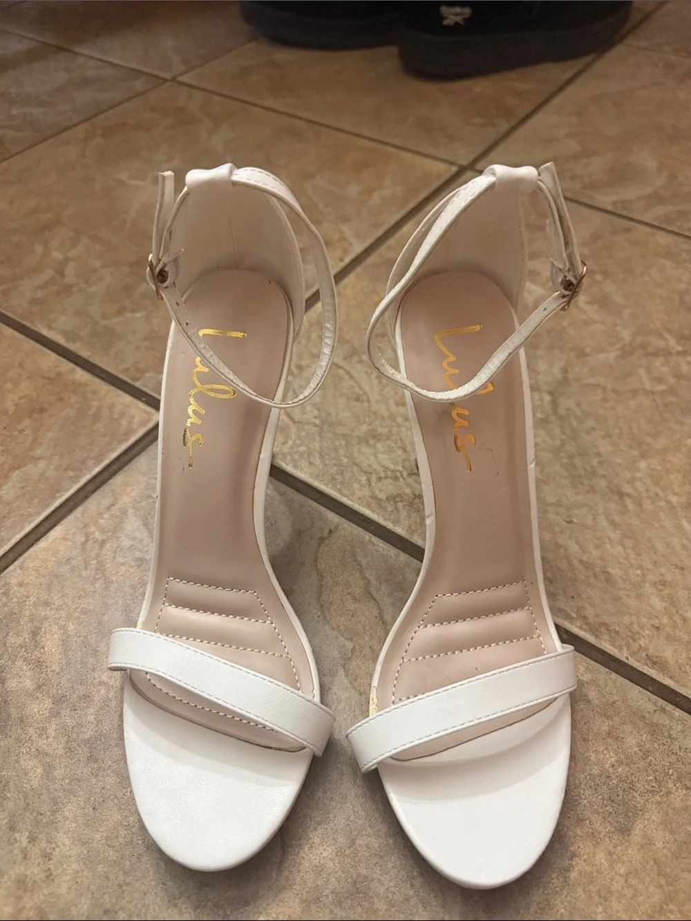 Lulu's White Open-Toe Ankle-Strap Heels
